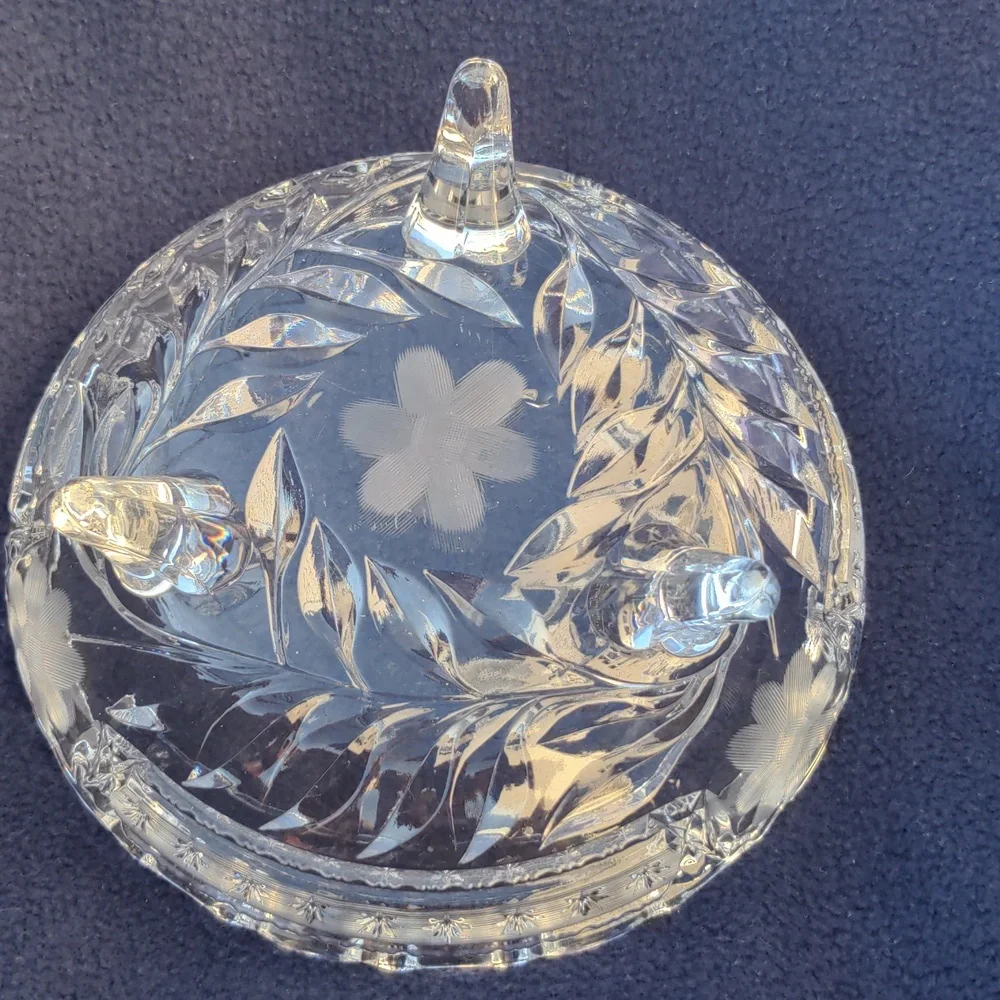 Elegant vintage Cut glass footed bowl, floral design, scalloped edge